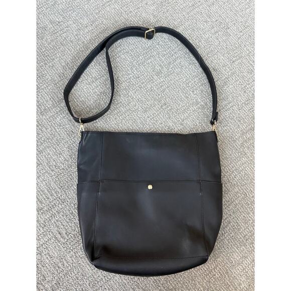 Bostanten black leather large bag insert zip pouch crossbody and shoulder strap - Picture 2 of 9